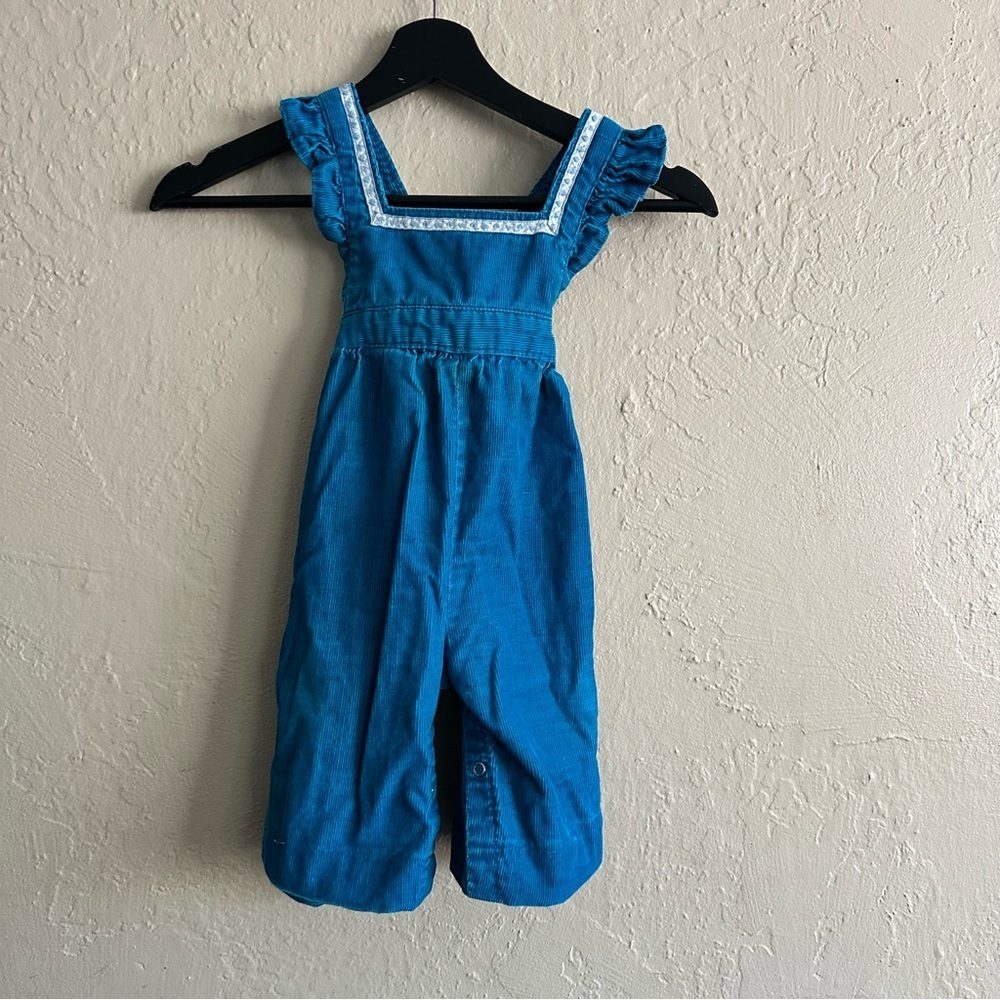 Vintage Charming Blue Kids Romper with Ruffle Sleeves